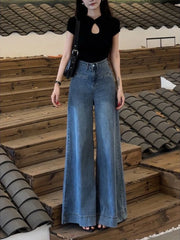 Lunivop Retro American Straight-leg Long Pants Women's Korean Fashion High Waisted Slim Wide Leg Floor Pants Baggy Jeans Streetwear