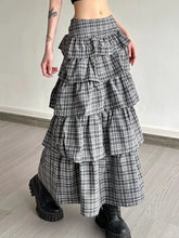 Lunivop Vintage Plaid Skirt Women Preppy Style Sweet Ruffle Cake Long Skirt Harajuku Fashion Patchwork Layered Skirts Street
