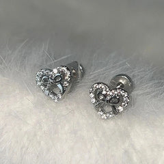 Lunivop Gothic Cute Dream Fairy Silver Color Bowknot Heart Stud Earrings For Egirl Y2K EMO 2000s Harajuku Goth Sweet Jewelry Accessories