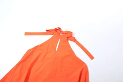 Lunivop Orange Lace Up Halter Backless Mini Cake Dress Hollow Out Sleeveless Pleated Lantern Party Outfits Women Solid Casual Streetwear