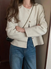 Lunivop Elegant Chic Tweed Jacket Women O Neck Slim Long Sleeve Fashion Short Coats Casual French Sweet Small Fragrance Outwear Lady New