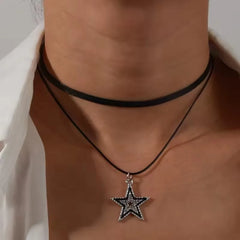 Lunivop Star Pendant Vintage Necklace Punk Star Choker Rock Roll Guitar Layered Necklace for Women Men Eboy Egirl Bar Party Jewelry