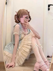 Lunivop Fashion Sweet Lolita Sp Dress for Women Summer New Cute Cake Dresses Y2k Slim Waist Short Sleeve Bow Vestidos De Mujer