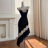 Lunivop 2025 Elegant Hot Silver Women Dress Patchwork Lace Suspender Dress With Slim Fit And Irregular Hem Dresses Female