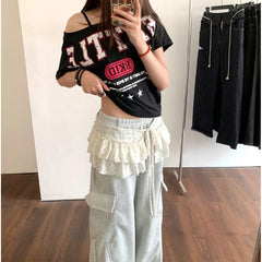 Lunivop Korean Style Mini Skirts Women Harajuku Sweet Lace Up Short Skirts Cute High Waist Y2k Streetwear Black Ruffle Skirt