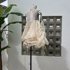 Lunivop Fashion Women Dress Full Sleeve Tassel Lace Folds Puff Drawstring Neck Shoulder Baring Female Party Dress New Tide