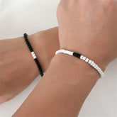 Lunivop 2Pcs/Set Trendy Simple Black White Color Blocking Beaded Bracelet for Women Vintage Handmade Woven Rope Chain Elegant Party Gift