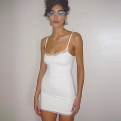 Lunivop Solid Slim Sexy Lace Sleeveless Sleepwear Basic Mini Dress Elegant Party Club Y2K Streetwear Summer Casual Clothing