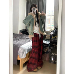 Lunivop Plaid Pants for Women Autumn Winter College Ins Clothing Fashion Korean Style Retro All-match High Waist Casual Full Length New