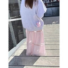 Lunivop Korean Lace Patchwork Hollow Casual A-line Skirt Women 2024 Summer New High Street Fashion All Match Loose Mid-length Skirt