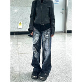Lunivop Women's Casual Style Vintage Aesthetic Jeans Mop Loose Washed Pants Winter Y2K Wide Leg Punk Baggy Harajuku Denim Trouser