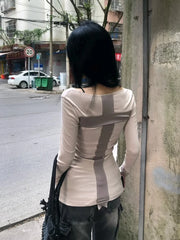 Lunivop Vintage T Shirt Women Patchwork Skinny Long Sleeve Tee Tops Streetwear Y2k American Retro 90s Tshirts Autumn Winter