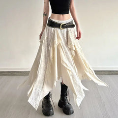 Lunivop Vintage asymmetrical Long Skirt Women Y2k Harajuku Elegant Lace Ruffle Skirt Gothic Korean Style Street Layered Skirts
