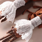 Lunivop 1pair Female Sweater Fake Sleeves Hollow Out Crochet Floral Lace Horn Cuffs Embroidery Flounces Ruffles Elastic Wrist Warmers
