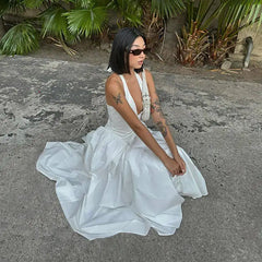 Lunivop Elegant Halter V-Neck Maxi Dress For Women Sexy Slim Backless Solid Long Dress Summer Lady Prom Party Gown Casual Streetwear Ro