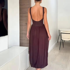Lunivop Elegant Tulle Splicing Cami Dress Women's Sleeveless Backless Long Dress Summer Fashion Beach Party Dresses