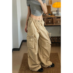 Lunivop American Cargo Casual Pant Men Women High Street Retro Loose Straight Pants Unisex Drawstring Big Pocket Wide Leg Trousers 2024