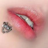 Lunivop 1pc Zircon Love Heart Chain Lip Stud Ins Fashion Silver Color Stainless Steel Lip Labret Piercing Cartilage Earring Body Jewelry