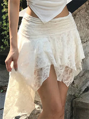 Lunivop White Lace Summer Sexy Skirt For Women Patchwork High Waist See-Through Casual Streetwear Printed Female Y2k Skirt