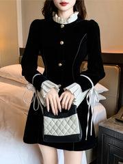 Lunivop Y2K Black Mini Dresses for Women Single Breasted Flare Long Sleeve Ruffles Evening Party Dress Autumn Fashion A-Line Vestidos
