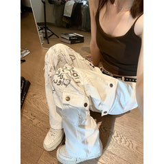 Lunivop Women's Off White Y2k Cargo Jeans Harajuku 90s Aesthetic Oversize Baggy Denim Trousers Cowboy Pants Vintage 2000s Trashy Clothes