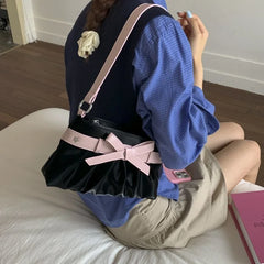 Lunivop Korean Hot Girl Bow Studded Handbag Women Simple Design Sweet Shoulder Bag Ladies Elegant Fashion Underarm Purse Y2k Aesthetic