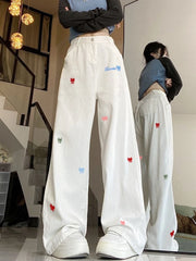 Lunivop Y2K American Streetwear Jeans Women's Embroidered Denim Pants High Waist Wide Leg Trousers Oversized Floor Length Trousers