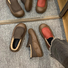 Lunivop Winter Women's Plus Velvet Flat Shoes Round Toe Shallow Slip on Casual Shoes for Women Sneakers Outdoor Women's Walking Shoes