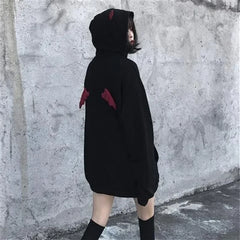 Lunivop Autumn Korean Black Demon Wing Letter Sweatshirts Women Hip Hop High Street Y2k Vintage Hooded Grunge Sudadera Mujer Harajuku