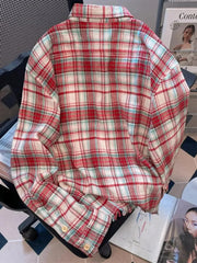 Lunivop Red Plaid American Shirt Women Oversize Loose Vintage Long Sleeve Fall Blouse Streetwear Harajuku Retro Casual Bf All Match Tops