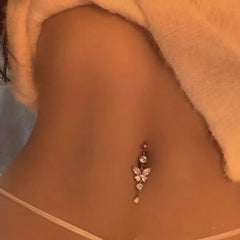 Lunivop Shiny Butterfly Flower Zircon Pendant Stainless Steel Belly Button Ring Beautiful Navel Piercing Body Fashion Jewelry