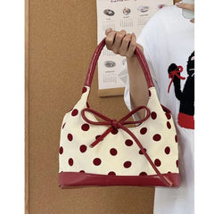 Lunivop Retro Dot Red Handbag Women Versatile Bow Large Capacity Casual Shoulder Bags Ladies Sweet Cute Underarm Bag Aesthetic