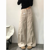 Lunivop American Front Pocket Floor-Length Jeans Women Autumn Fashion High Street Wide Leg Denim Pant Vintage High Waist Cargo Trousers