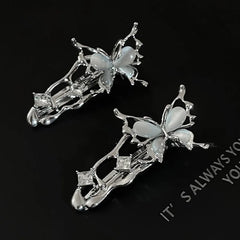 Lunivop Y2K Irregular Liquid Metal Hairpin Butterfly Zircon Hair Clips Girl Fashion Silver Bang Clip For Women Hair Accessories