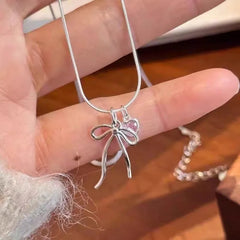 Lunivop Trendy Gothic Vintage Harajuku Bowknot Heart Pendant Snake Chain Necklace For Women Charm Y2K Accessories EMO 2000s Jewelry Gift