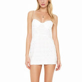 Lunivop Women White Lace Hollow Out Embroidery With Wire Bra Chest Sling Mini Dress Romantic Backless Sling Party Club Bodycon Dresses