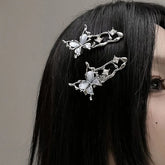 Lunivop Y2K Irregular Liquid Metal Hairpin Butterfly Zircon Hair Clips Girl Fashion Silver Bang Clip For Women Hair Accessories