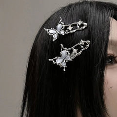 Lunivop Y2K Irregular Liquid Metal Hairpin Butterfly Zircon Hair Clips Girl Fashion Silver Bang Clip For Women Hair Accessories