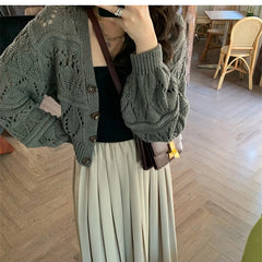 Lunivop Long Sleeve Pointelle Knit Top Women Sweater Cardigan Sheer Button-up Sweater Jacket blusas para mujer Vacation Boho Outfit