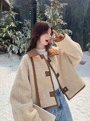 Lunivop Streetwear Faux Lamb Suede Coat Women Double Sided Wear Retro Y2K Jacket Winter Warm Design Long Sleeve American New Tops