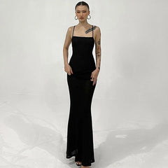 Lunivop Backless See Through Sleeveless Sexy Elegant Party Summer Women'S Dresses Y2K Maxi Solid Casual Evening Korean Clothing