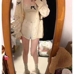 Lunivop Coquette Cardigan Sweater Woman Kawaii Bow Hollow Out Knitted Tops Korean Fashion Sweet Preppy Cute Aesthetic Solid