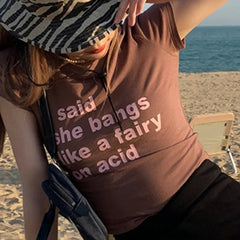 Lunivop Aesthetic women's T-shirt Y2K brown Print Short Sleeve Streetwear Harajuku Summer Top Woman Clothes vintage crop top E-girl топ