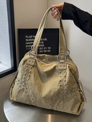 Lunivop Faionable Nylon Rivet Underarm Tote Bag Women's Large oulder Bag Commuter Bag Sli Autumn Trend Youth Pure Color Bag