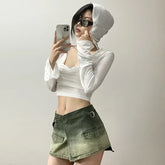 Lunivop Europe and the United States wind summer new women's fashion sexy pleated hooded Slim waist navel sunscreen clothing