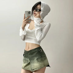 Lunivop Europe and the United States wind summer new women's fashion sexy pleated hooded Slim waist navel sunscreen clothing