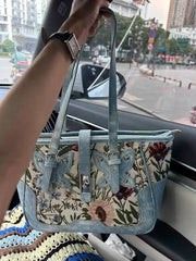 Lunivop Vintage Denim Tote Bag Handbag Women Floral Embroidery Large Capacity Casual Shoulder Bags Female Y2k Underarm Bag Chic