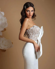 Lunivop Luxury White Long Evening Dresses Strapless Mermaid Sleevesless Wedding Party Dresses Robes De Soirée Special Occasion Dresses