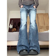 Lunivop Y2K Sexy Slim Flared Pants Women Korean Fashion Versatile Washed Jeans Autumn Winter Streetwear Trendy High Waist Wide-Leg Pant
