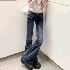 Lunivop New Women's Denim Flared Trousers Fashion Streetwear Low-Waisted Y2K Jeans Female Versatile Vintage Slimming Cowboy Pants